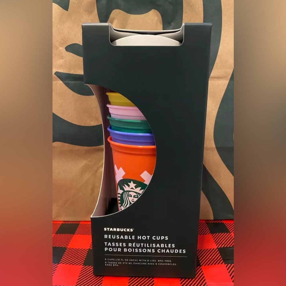 Starbucks 2021 Summer reusable cups ~ 6 pack set ~ ABSTRACT Limited 16 oz